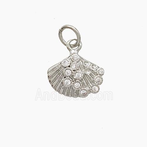 Copper Scallop Shell Pendant Pave Zirconia Platinum Plated