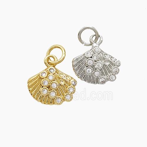 Copper Scallop Shell Pendant Pave Zirconia Mixed
