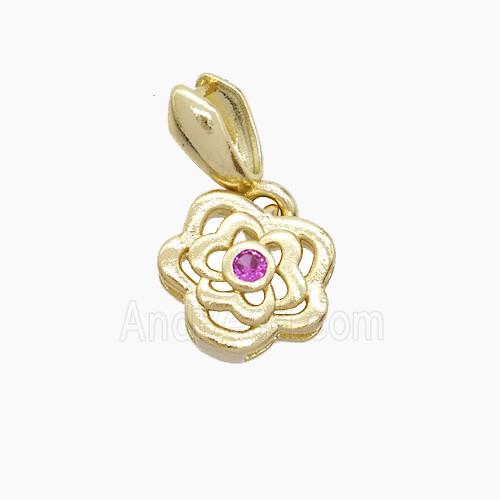 Copper Flower Pendant Pave Zirconia Gold Plated