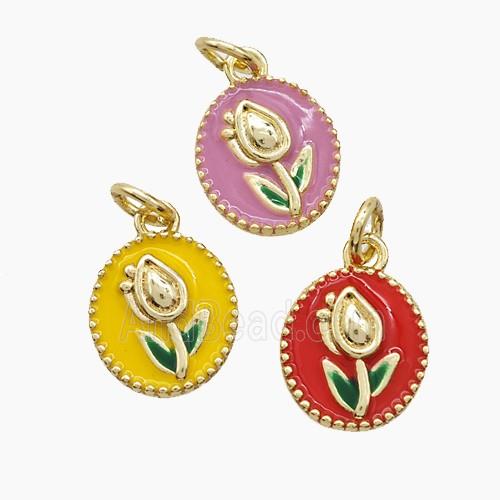 Copper Tulip Pendant Enamel Flower Gold Plated Mixed