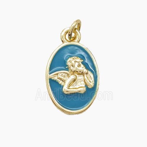 Copper Angel Pendant Blue Enamel Gold Plated