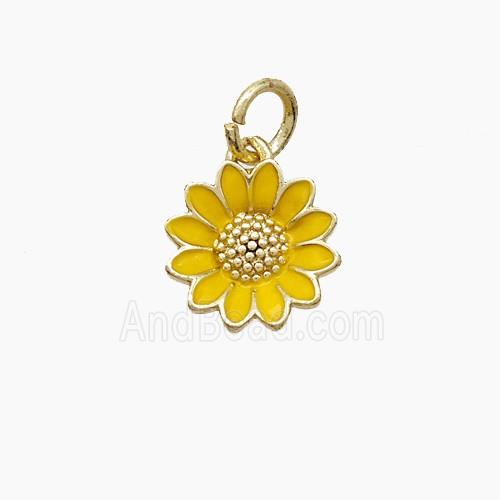Copper Sunflower Pendant Yellow Enamel Gold Plated
