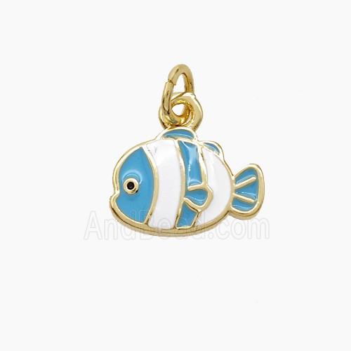 Copper Fish Pendant White Blue Enamel Gold Plated
