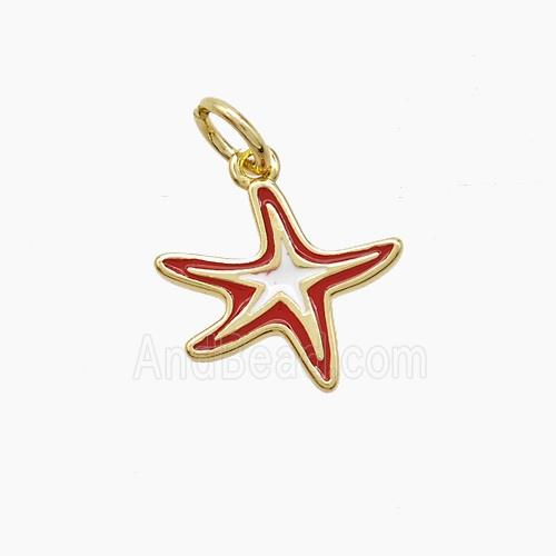 Copper Starfish Pendant White Red Enamel Gold Plated