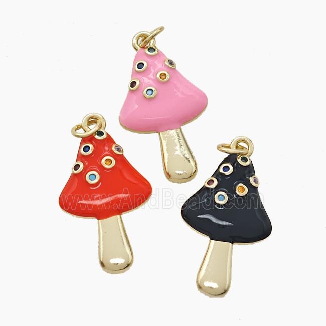 Copper Mushroom Pendant Pave Zirconia Enamel Gold Plated Mixed