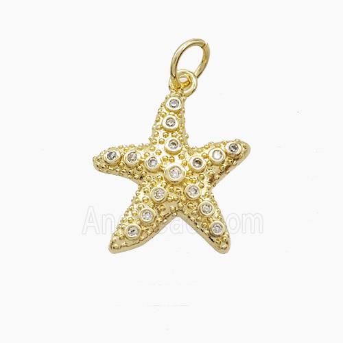 Copper Starfish Pendant Pave Zirconia Gold Plated