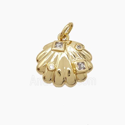 Copper Scallop Shell Pendant Pave Zirconia Gold Plated