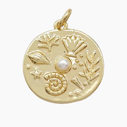 Copper Starfish Scallop Conch Shell Pendant Pave Resin Ocean Gold Plated