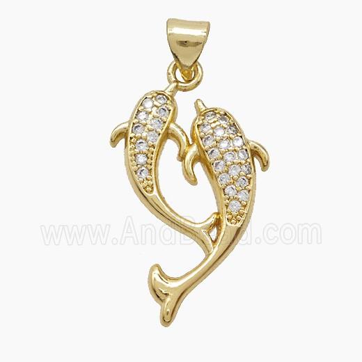 Copper Dolphin Pendant Pave Zirconia Gold Plated
