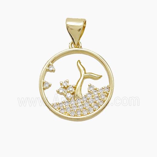 Copper Mermaid-Tail Pendant Pave Zirconia Gold Plated
