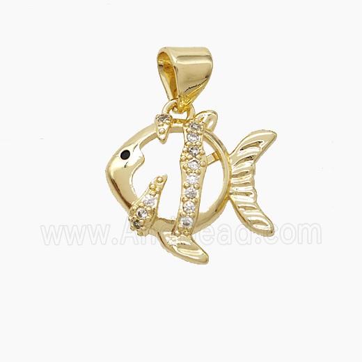 Copper Fish Pendant Pave Zirconia Gold Plated