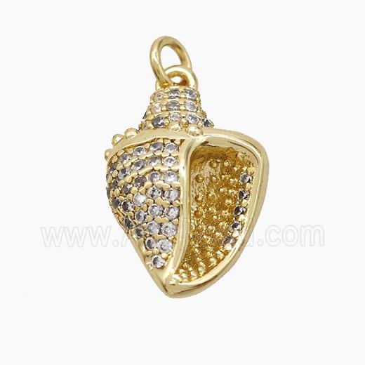 Copper Conch Shell Pendant Pave Zirconia Gold Plated