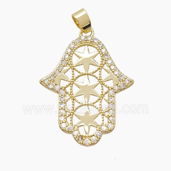 Copper Hamsahand Pendant Pave Zirconia Gold Plated