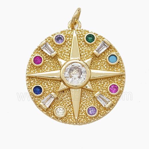 Copper Compass Pendant Pave Zirconia Gold Plated
