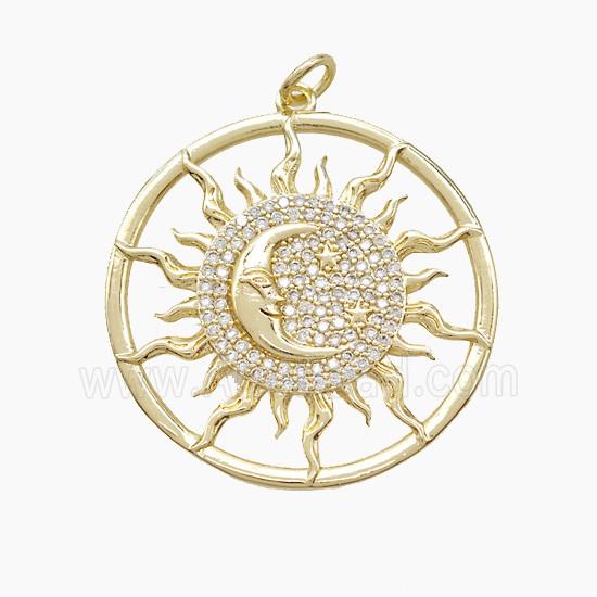 Copper Sun Moon Pendant Pave Zirconia Gold Plated