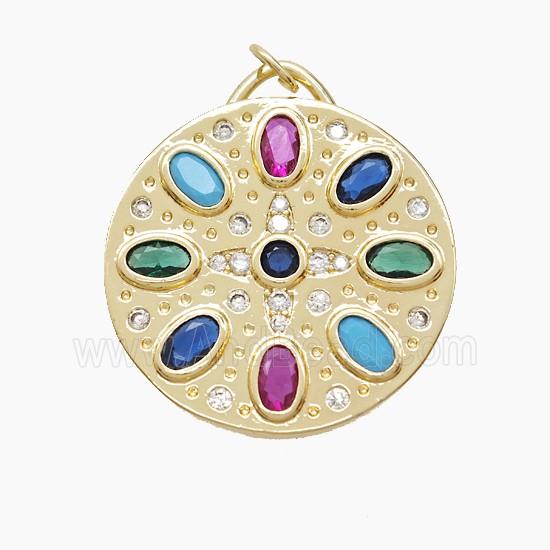 Copper Compass Pendant Pave Zirconia Gold Plated