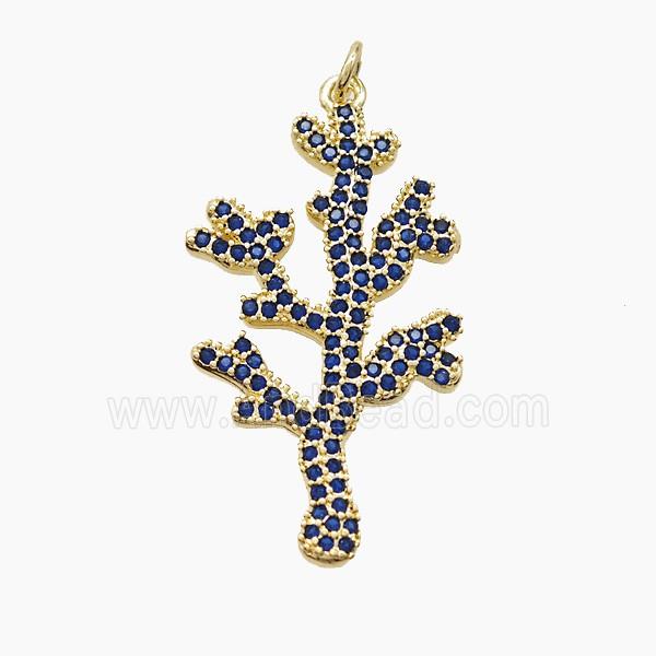 Copper Coral Reef Pendant Pave Blue Zirconia Gold Plated
