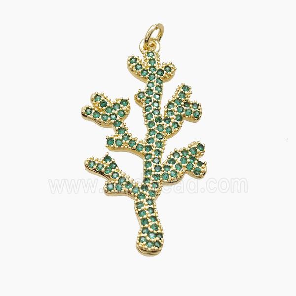 Copper Coral Reef Pendant Pave Green Zirconia Gold Plated