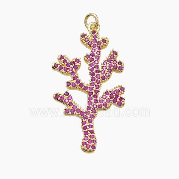 Copper Coral Reef Pendant Pave Red Zirconia Gold Plated