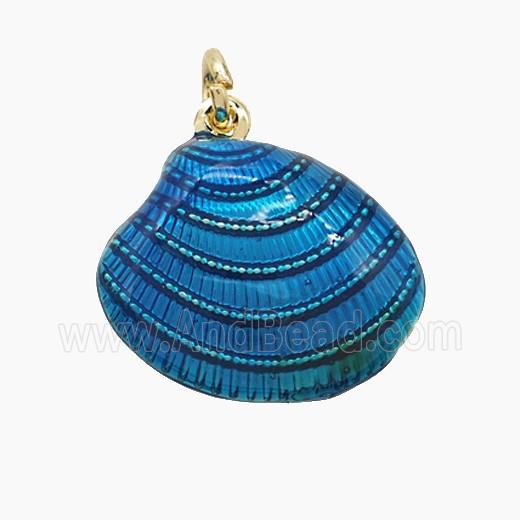 Copper Scallop Shell Pendant Blue Painted Gold Plated
