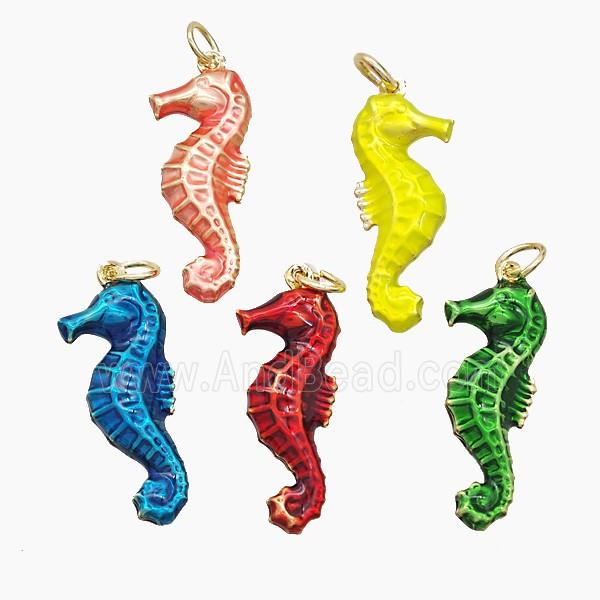 Copper Seahorse Pendant Painted Gold Plated Mixed