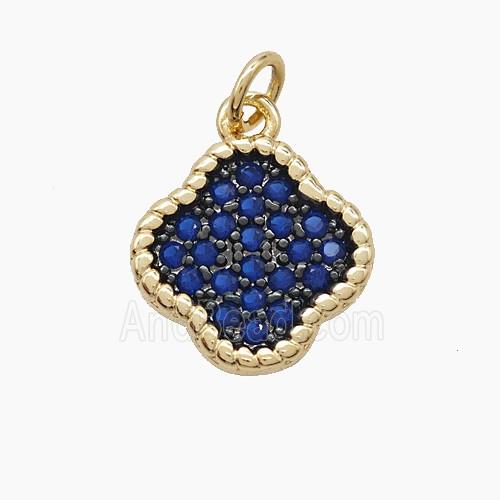 Copper Clover Pendant Micropave Blue Zirconia Gold Plated