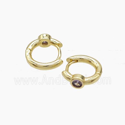 Copper Earring Pave Zircon, Gold Plated