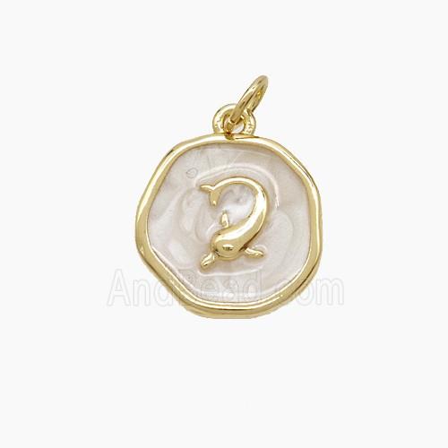 Copper Dolphin Pendant White Painted Gold Plated
