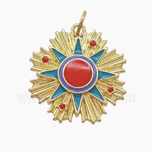Enamel Copper Pendant, Gold Plated