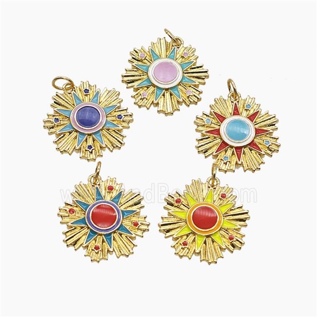 Enamel Copper Pendant, Gold Plated