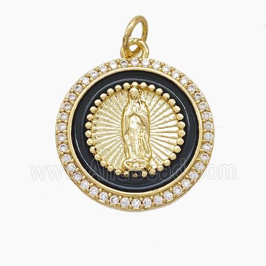 Enamel Copper Pendant Pave Zircon, Gold Plated