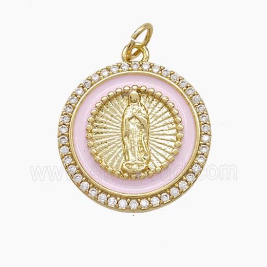Enamel Copper Pendant Pave Zircon, Gold Plated