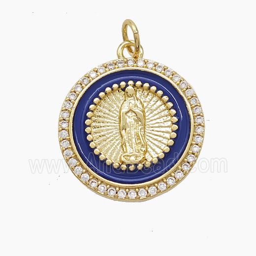Enamel Copper Pendant Pave Zircon, Gold Plated