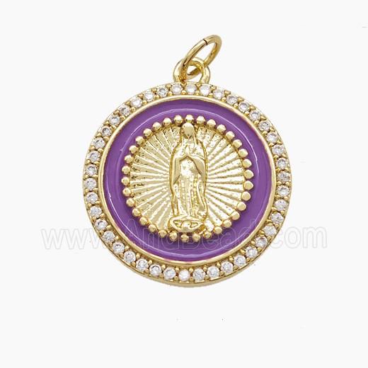 Enamel Copper Pendant Pave Zircon, Gold Plated