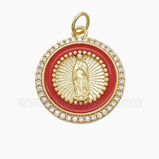 Enamel Copper Pendant Pave Zircon, Gold Plated