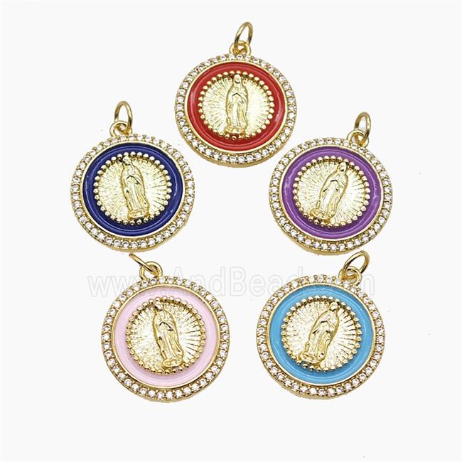 Enamel Copper Pendant Pave Zircon, Gold Plated