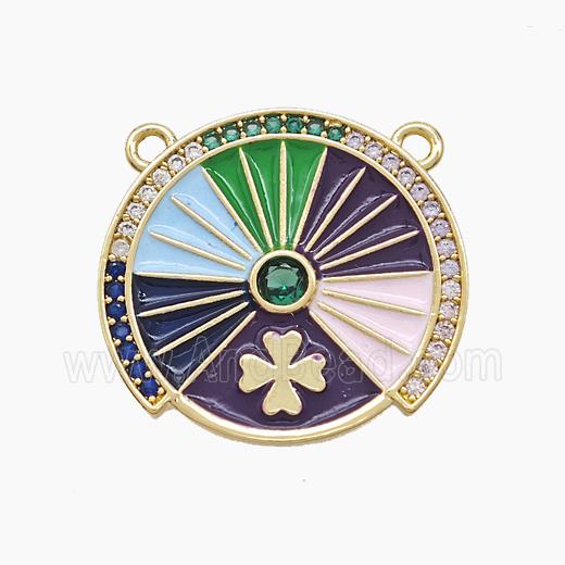 Enamel Copper Pendant Pave Zircon, Gold Plated