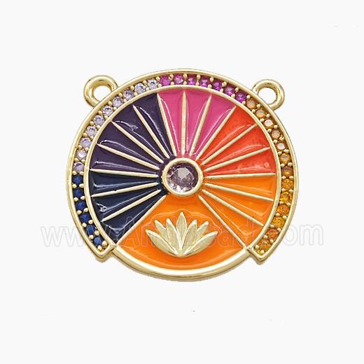 Enamel Copper Pendant Pave Zircon, Gold Plated