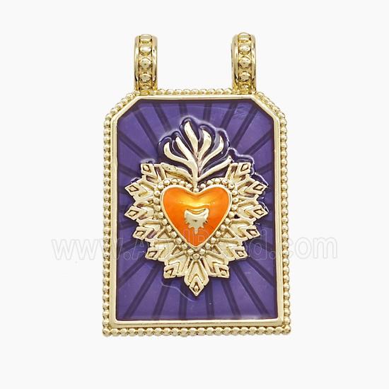 Enamel Copper Pendant Pave Zircon, Gold Plated