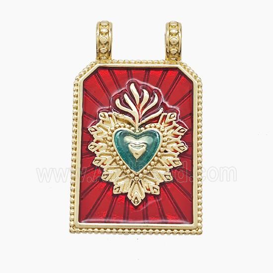 Enamel Copper Pendant Pave Zircon, Gold Plated