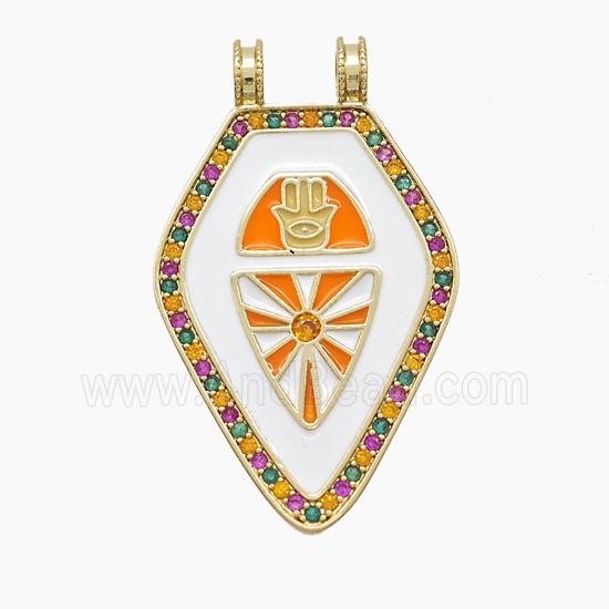 Enamel Copper Pendant Pave Zircon, Gold Plated
