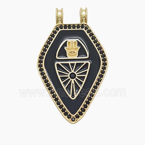 Enamel Copper Pendant Pave Zircon, Gold Plated