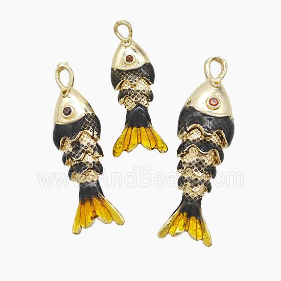 Copper Fish Pendant Black Enamel Gold Plated