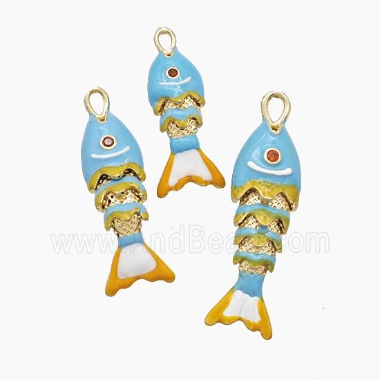 Copper Fish Pendant Blue Enamel Gold Plated