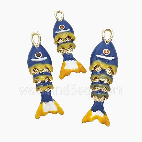 Copper Fish Pendant Navyblue Enamel Gold Plated