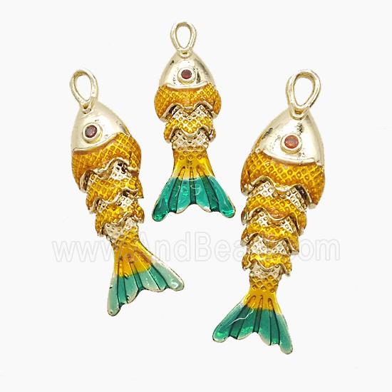 Copper Fish Pendant Yellow Enamel Gold Plated