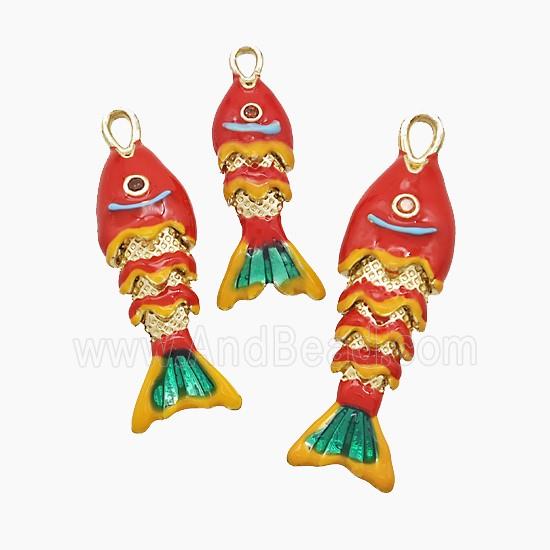 Copper Fish Pendant Red Enamel Gold Plated
