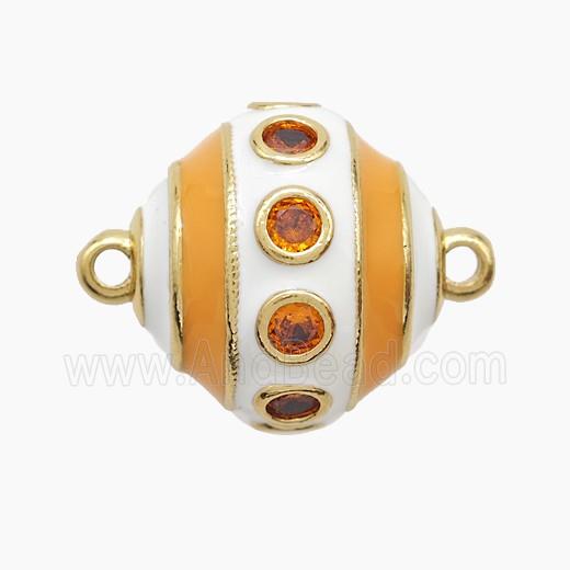 Copper Ball Connector Pave Zirconia White Orange Enamel Gold Plated