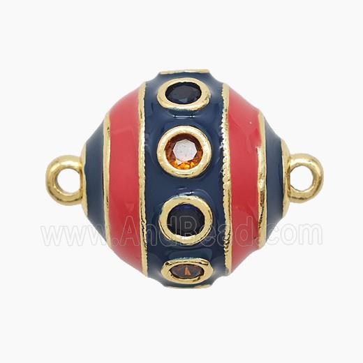 Copper Ball Connector Pave Zirconia Blue Red Enamel Gold Plated