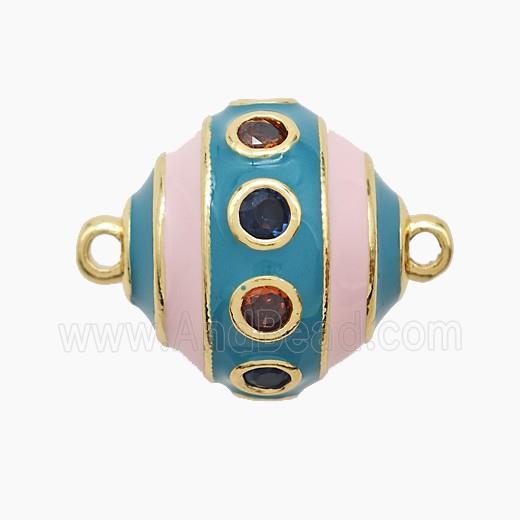 Copper Ball Connector Pave Zirconia White Blue Enamel Gold Plated
